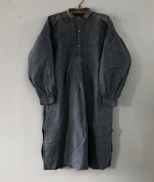 France vintage indigo linen smock