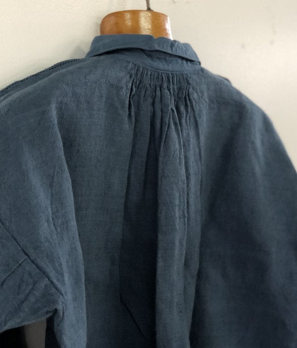 France vintage indigo linen smock
