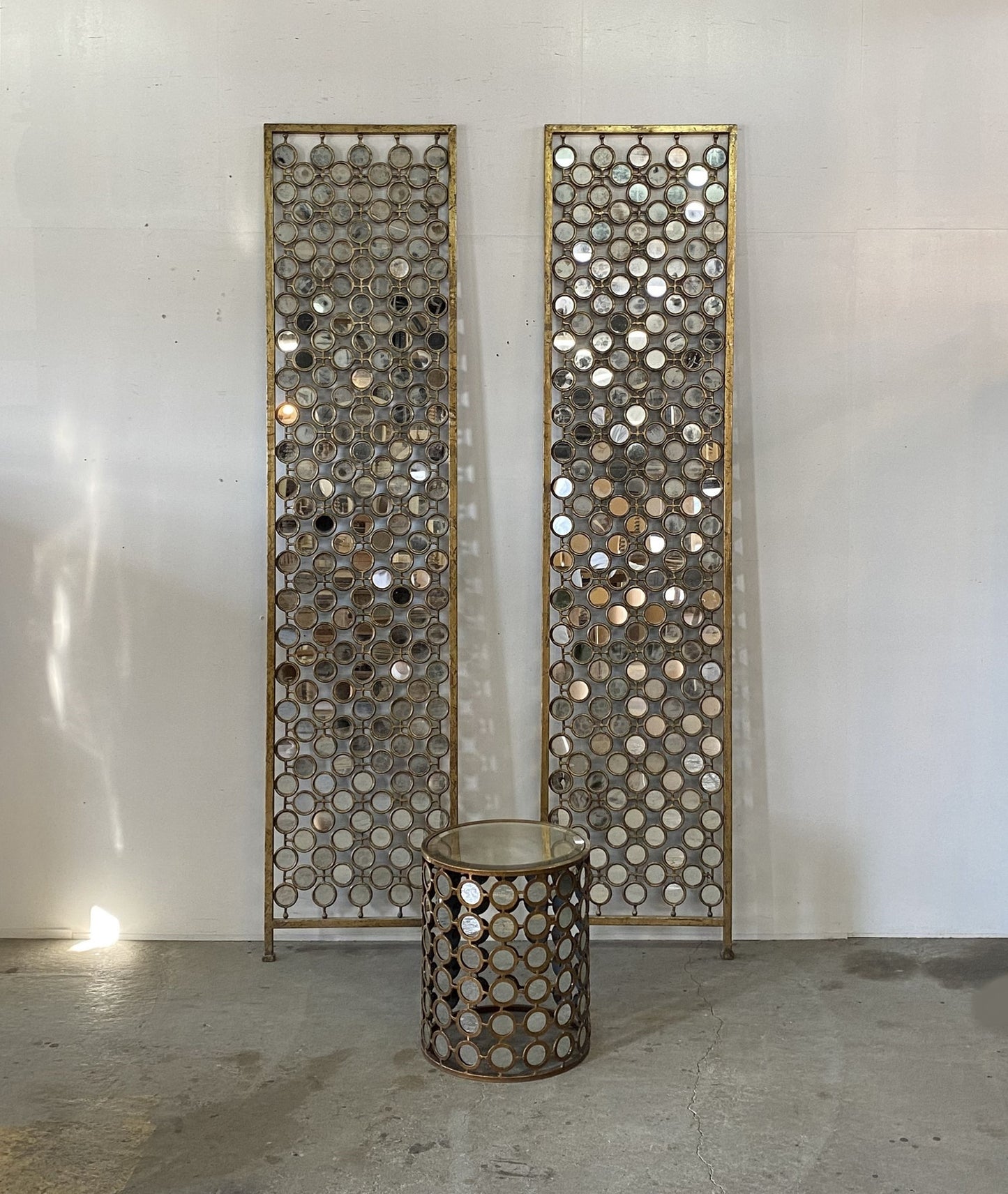 Round Metal and Mirrored Glass Side Table