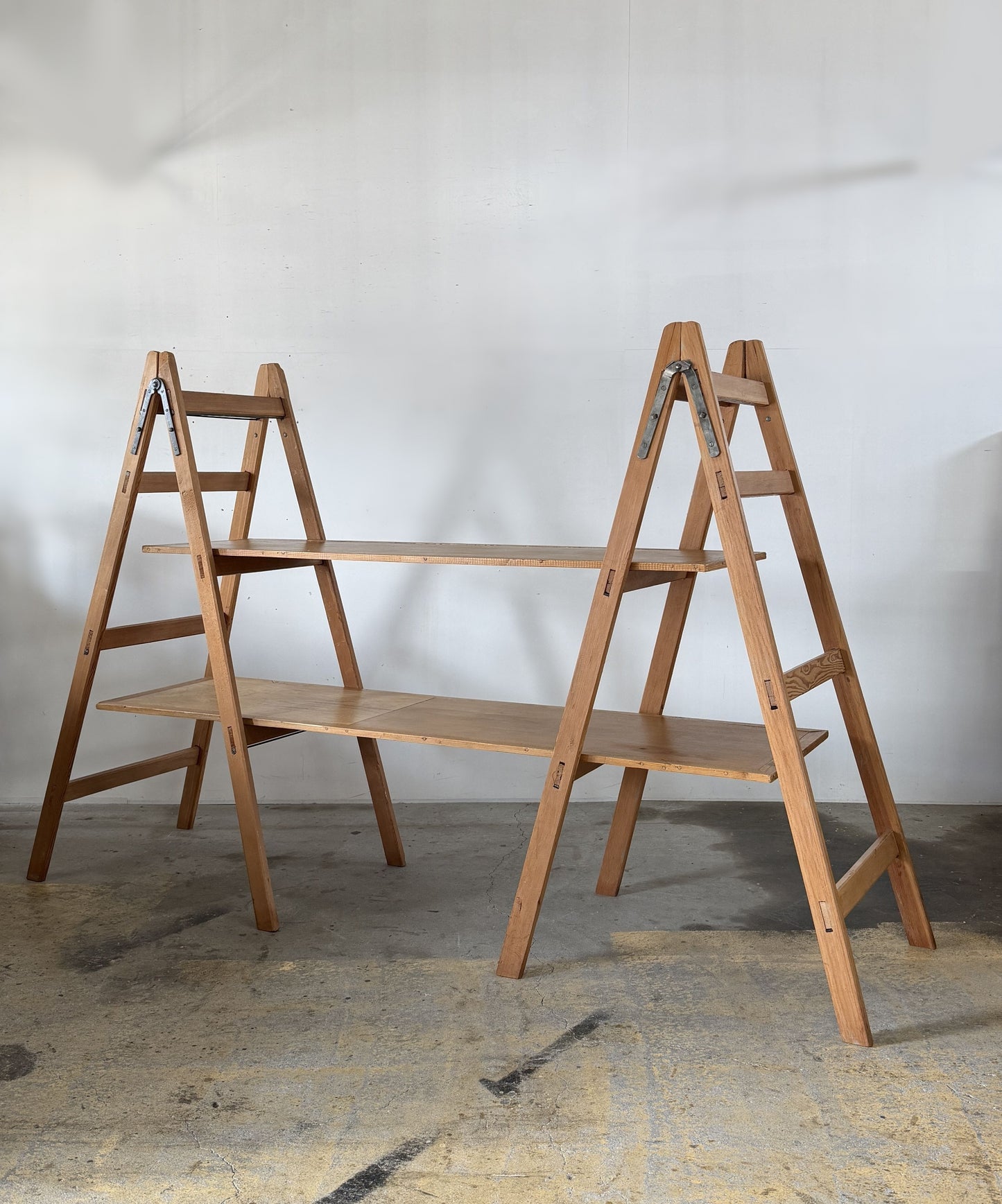 Vintage Folding Wooden Ladder Shelf