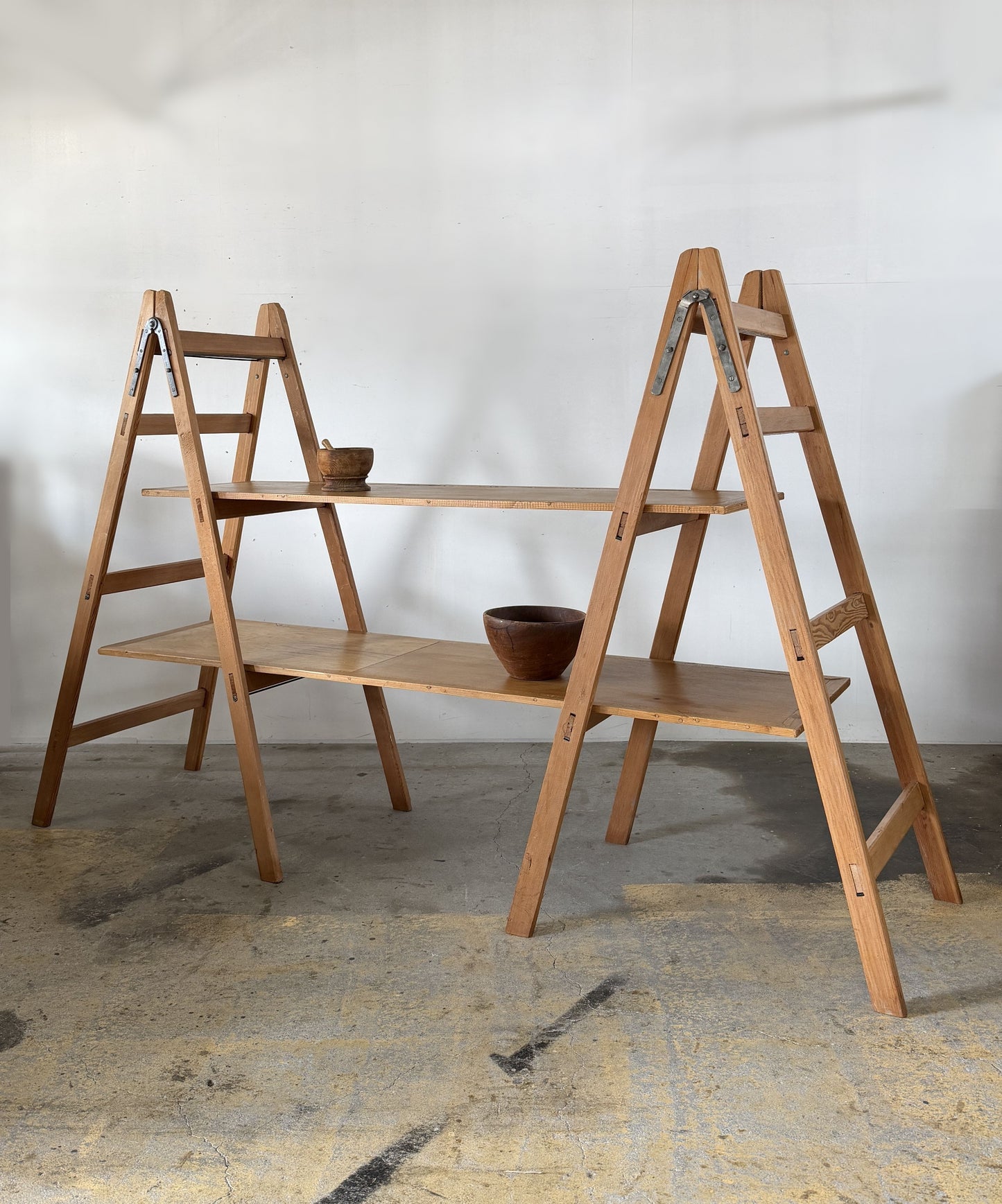 Vintage Folding Wooden Ladder Shelf