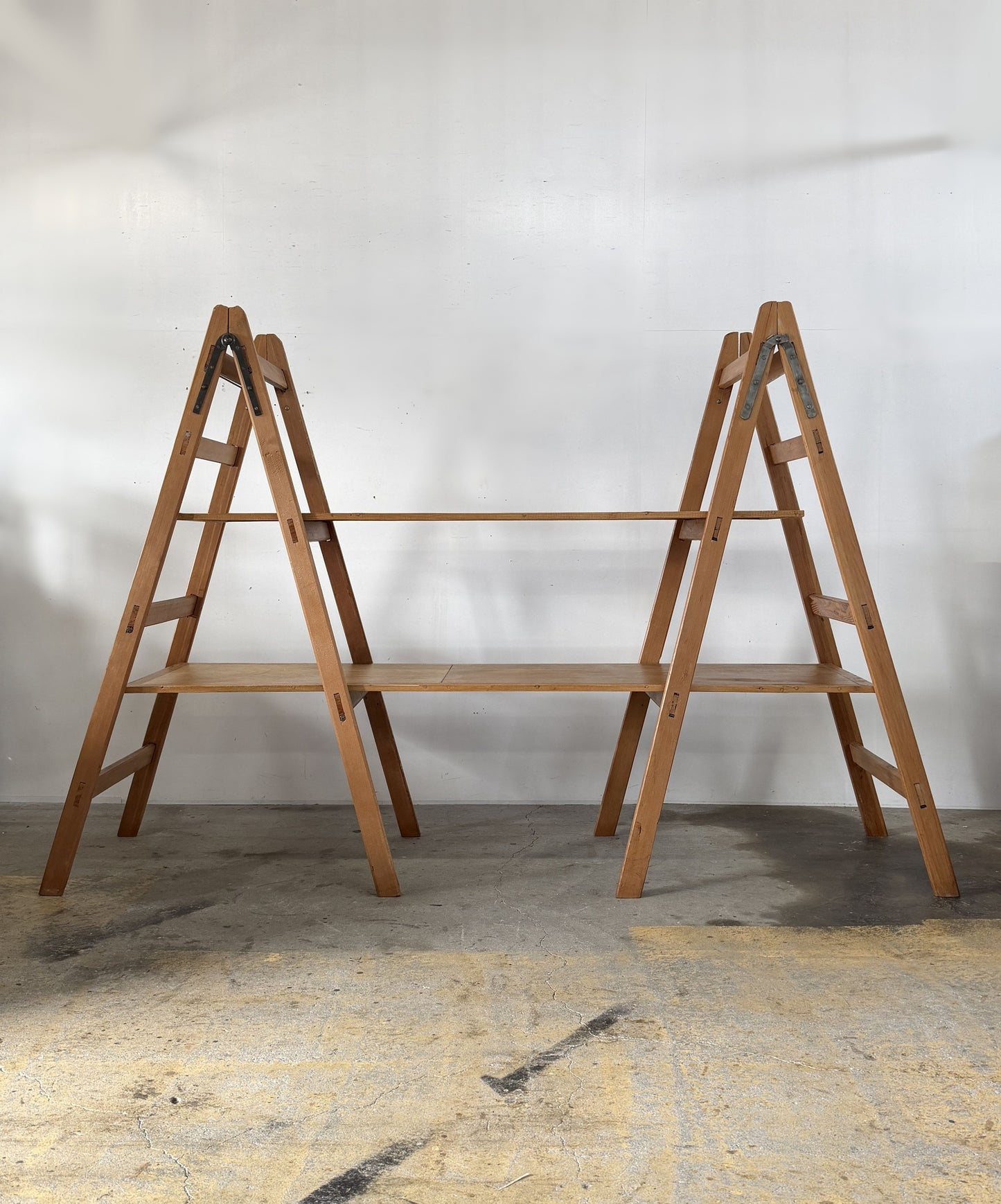 Vintage Folding Wooden Ladder Shelf