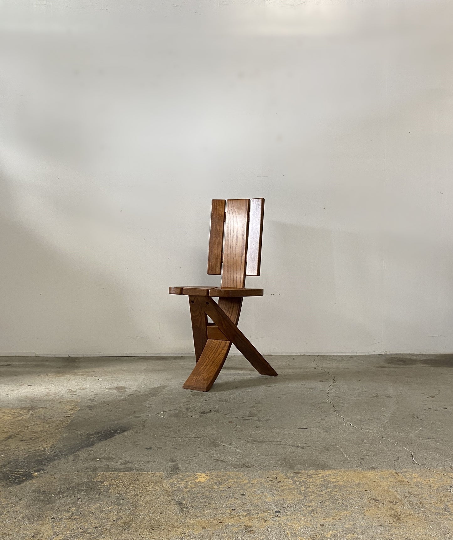 Sculptural Oak Tripod Chairs by ”Ebénisterie Seltz”