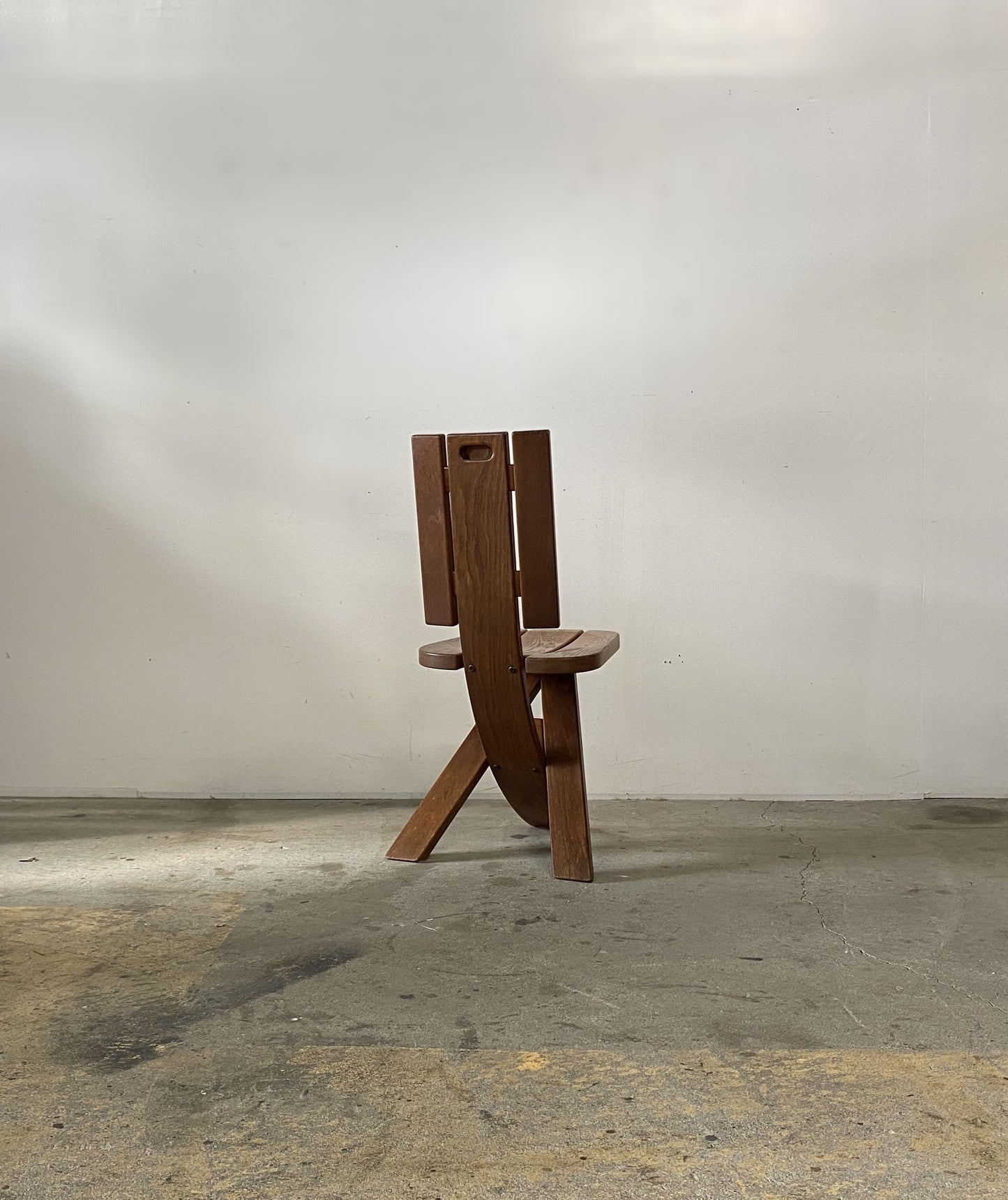 Sculptural Oak Tripod Chairs by ”Ebénisterie Seltz”