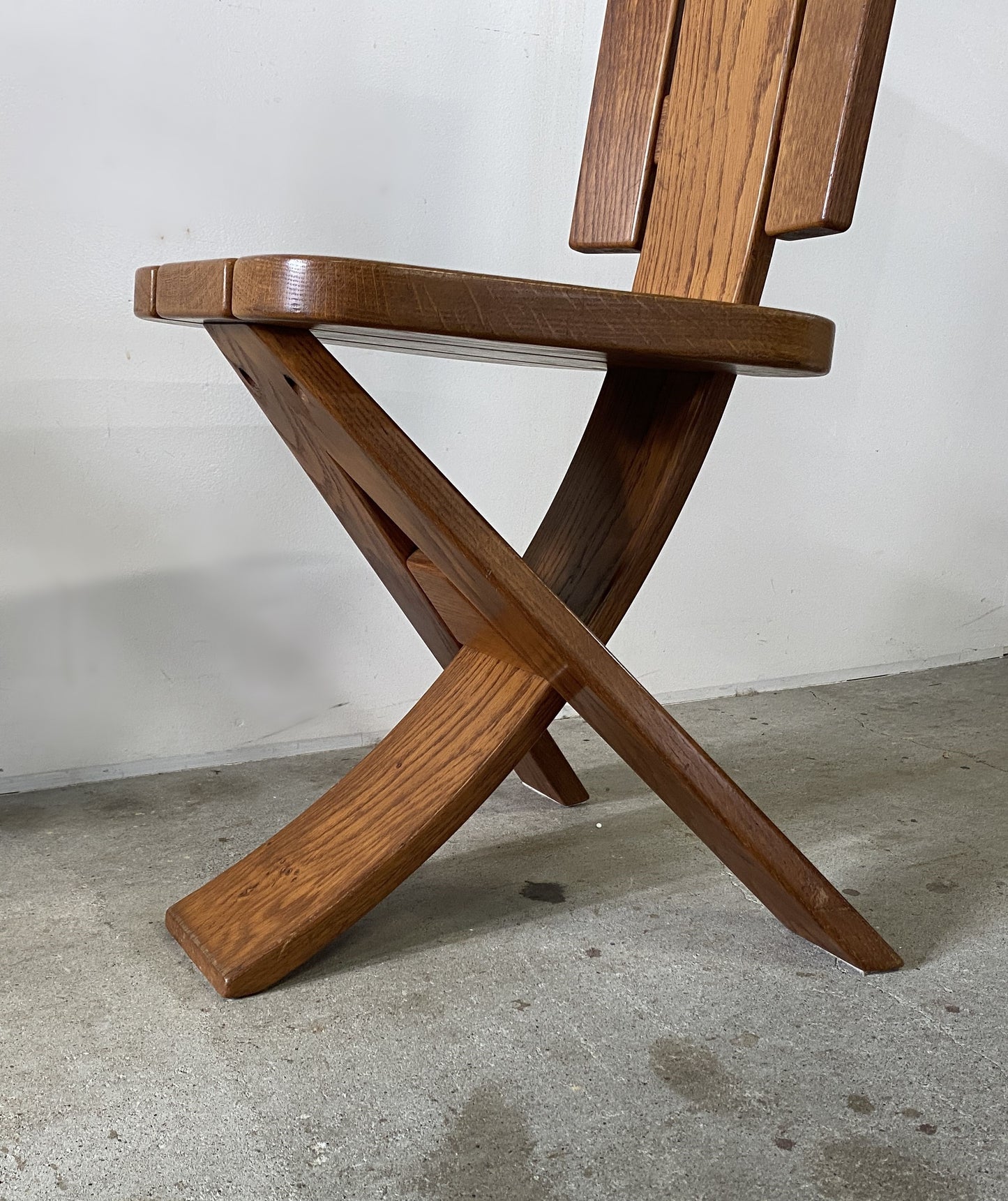 Sculptural Oak Tripod Chairs by ”Ebénisterie Seltz”