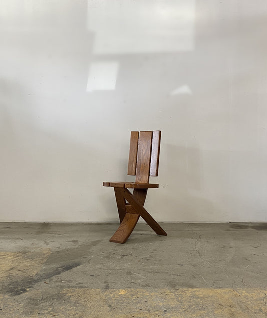 Sculptural Oak Tripod Chairs by ”Ebénisterie Seltz”