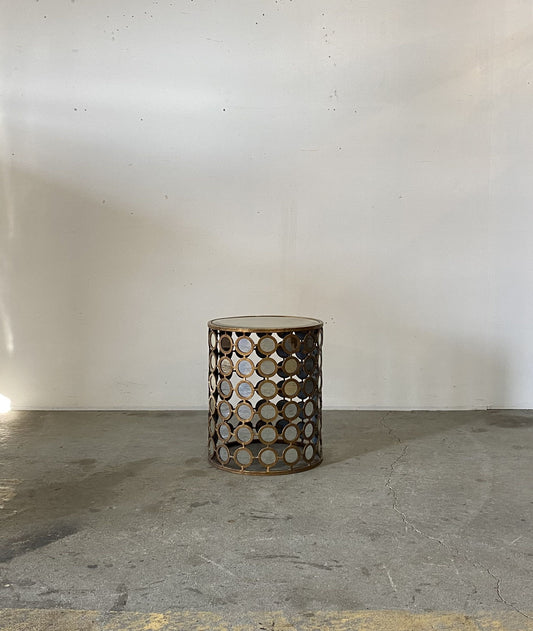 Round Metal and Mirrored Glass Side Table