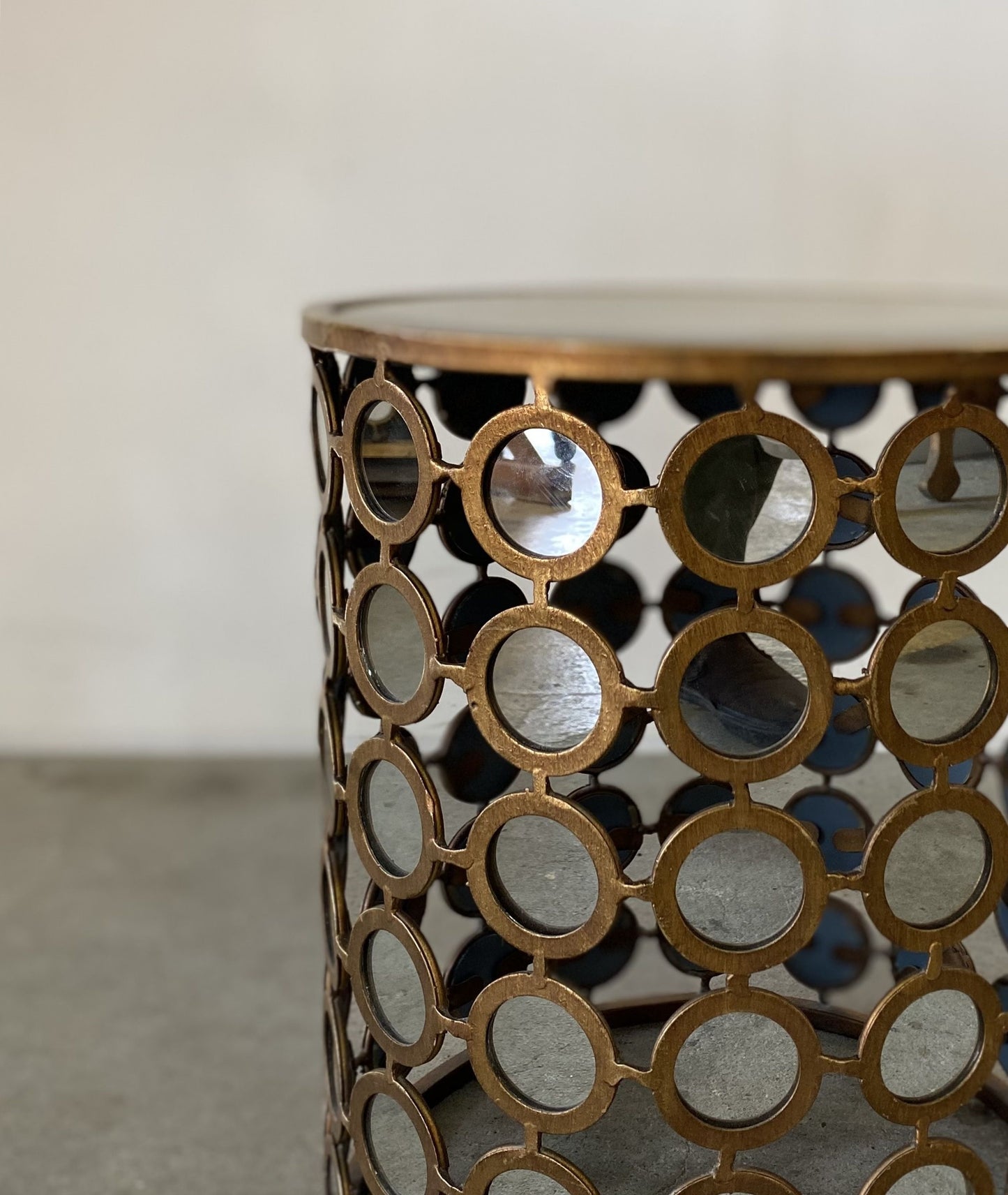 Round Metal and Mirrored Glass Side Table