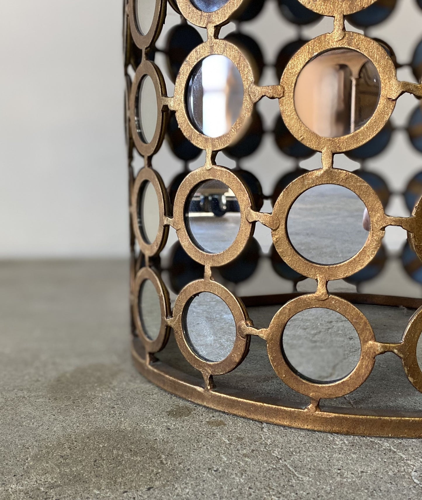 Round Metal and Mirrored Glass Side Table